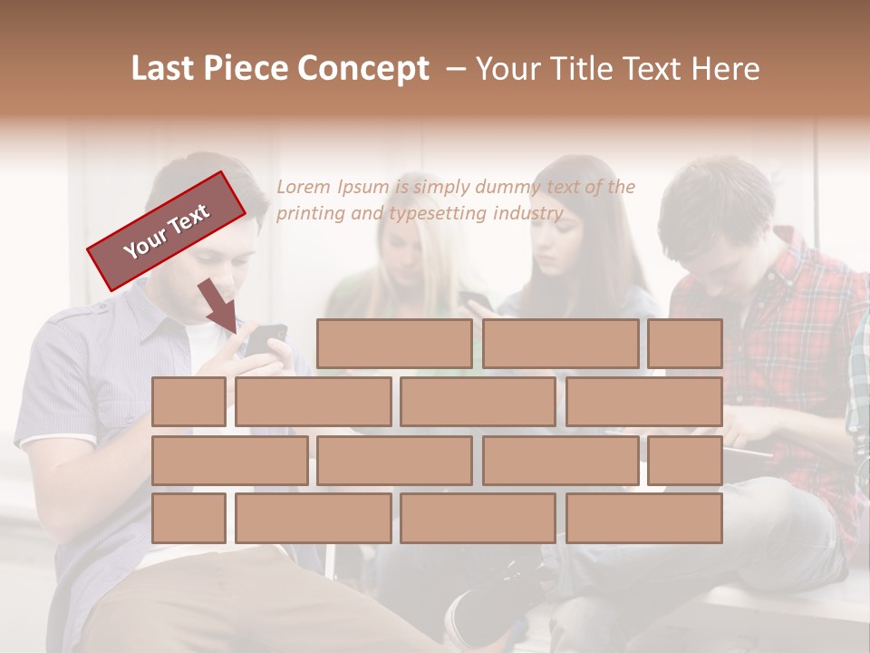 A Group Of People Sitting On A Bench Looking At Their Cell Phones PowerPoint Template