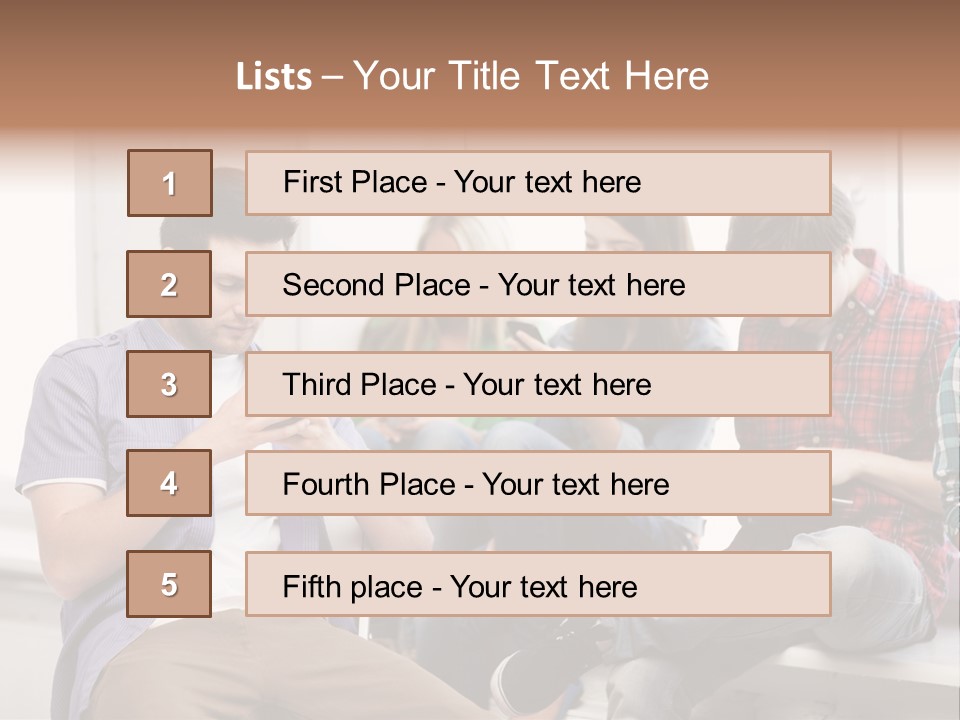 A Group Of People Sitting On A Bench Looking At Their Cell Phones PowerPoint Template