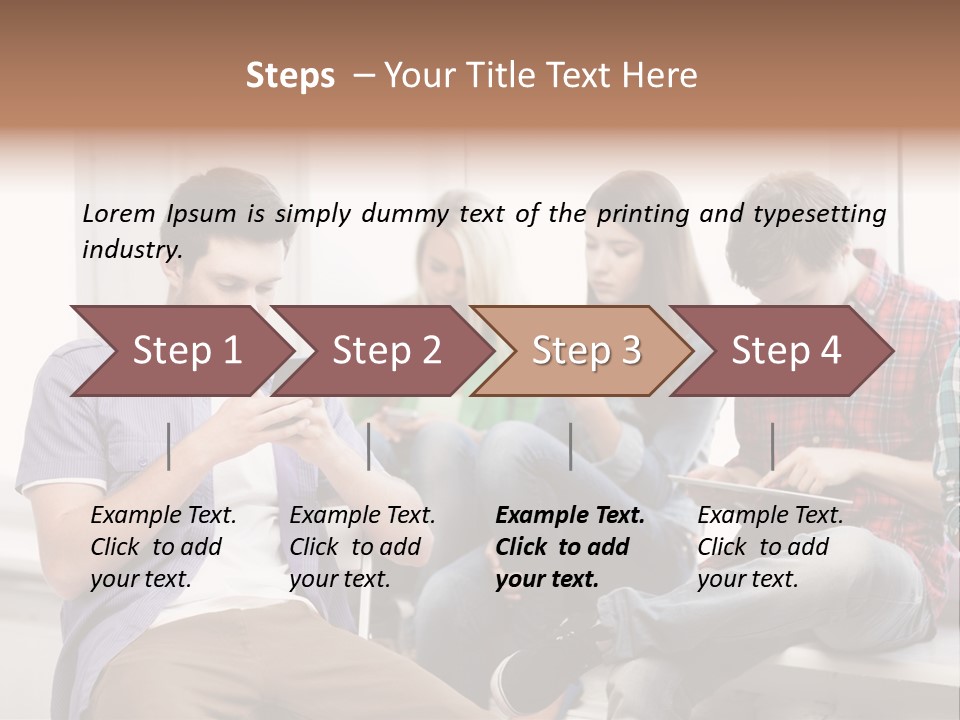 A Group Of People Sitting On A Bench Looking At Their Cell Phones PowerPoint Template