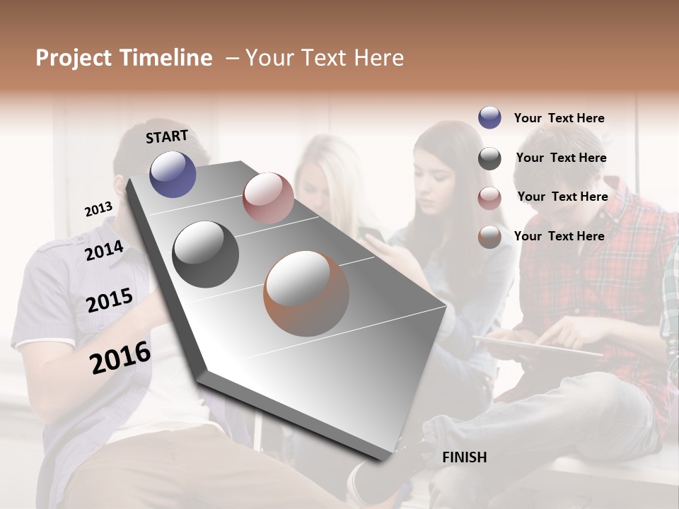 A Group Of People Sitting On A Bench Looking At Their Cell Phones PowerPoint Template