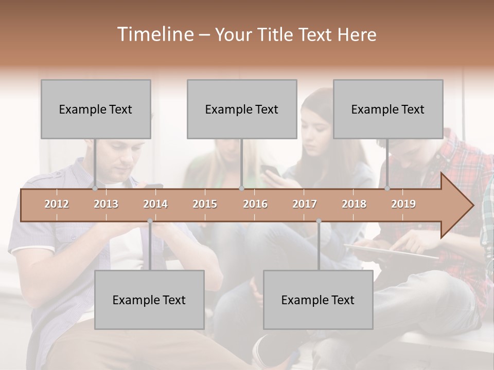A Group Of People Sitting On A Bench Looking At Their Cell Phones PowerPoint Template