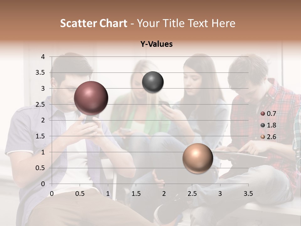 A Group Of People Sitting On A Bench Looking At Their Cell Phones PowerPoint Template