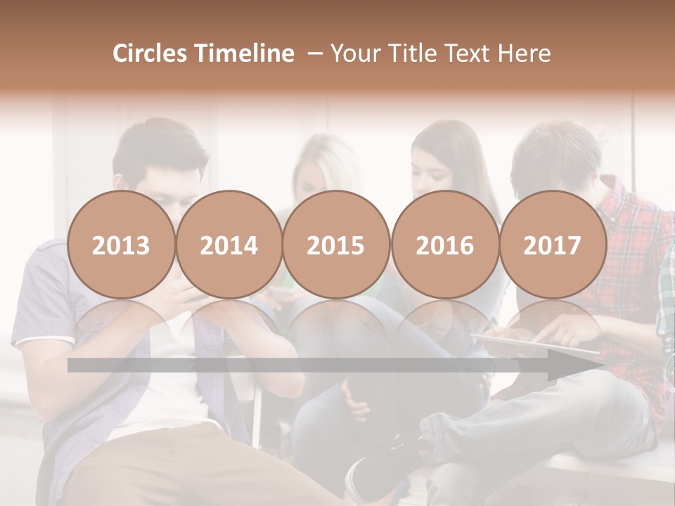A Group Of People Sitting On A Bench Looking At Their Cell Phones PowerPoint Template
