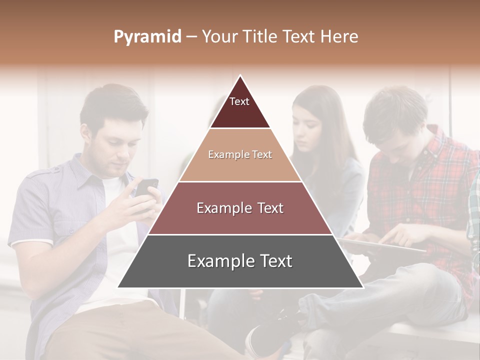 A Group Of People Sitting On A Bench Looking At Their Cell Phones PowerPoint Template