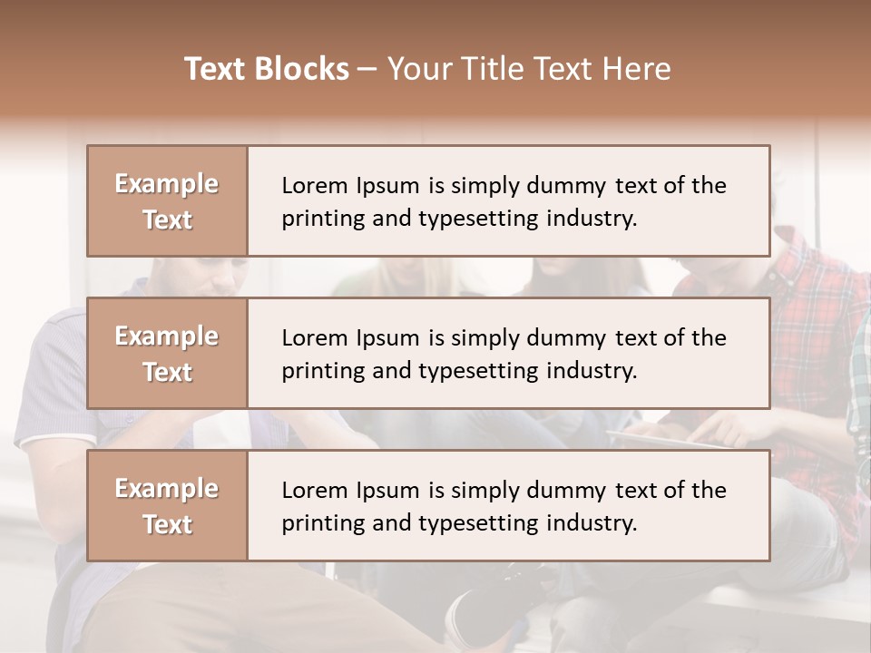 A Group Of People Sitting On A Bench Looking At Their Cell Phones PowerPoint Template