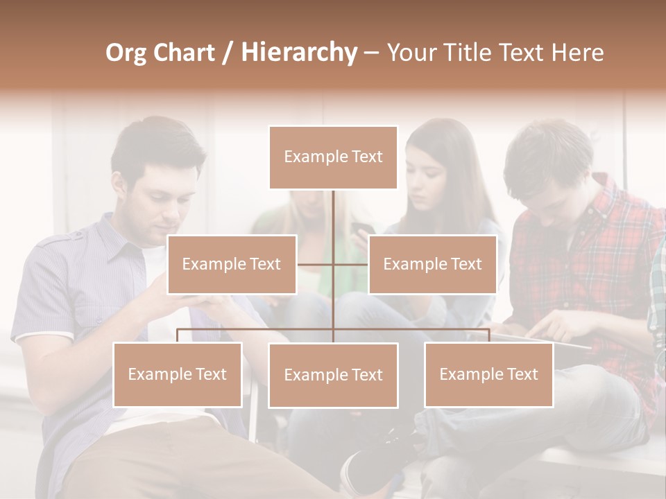 A Group Of People Sitting On A Bench Looking At Their Cell Phones PowerPoint Template
