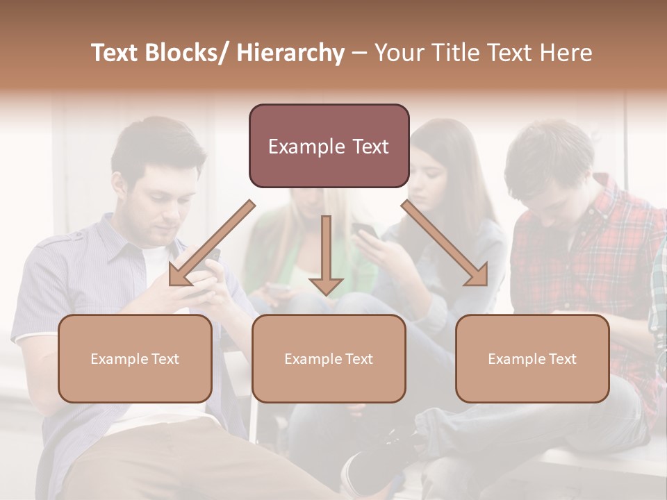A Group Of People Sitting On A Bench Looking At Their Cell Phones PowerPoint Template