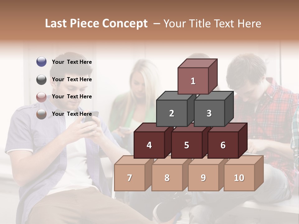 A Group Of People Sitting On A Bench Looking At Their Cell Phones PowerPoint Template