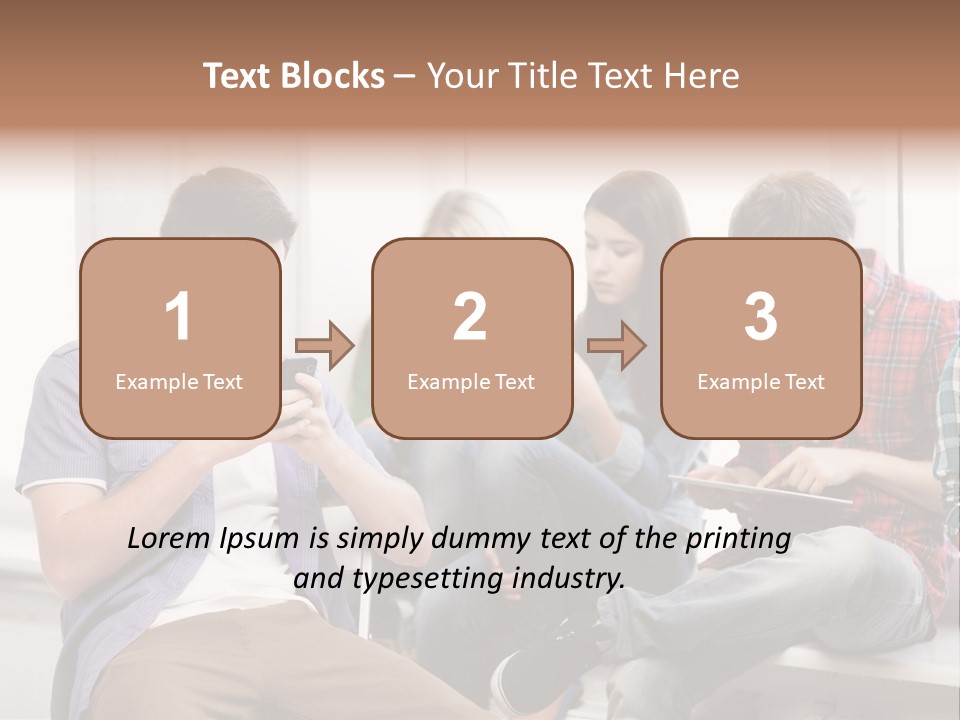 A Group Of People Sitting On A Bench Looking At Their Cell Phones PowerPoint Template