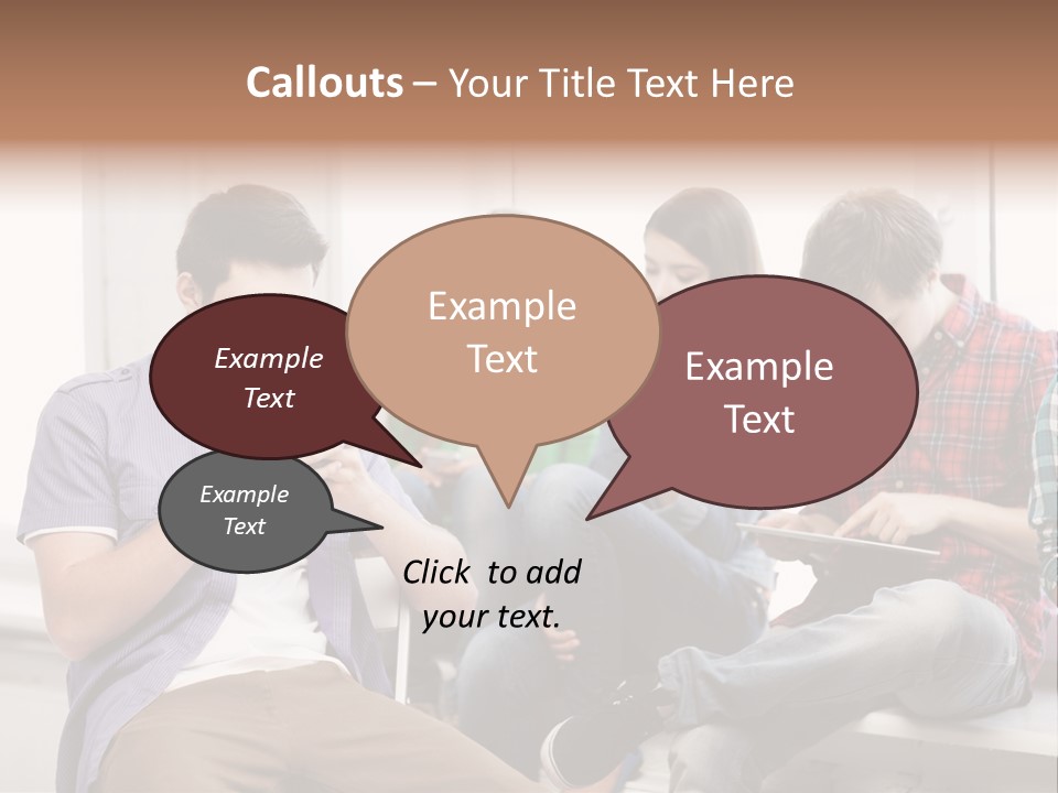 A Group Of People Sitting On A Bench Looking At Their Cell Phones PowerPoint Template