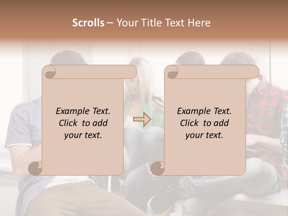A Group Of People Sitting On A Bench Looking At Their Cell Phones PowerPoint Template