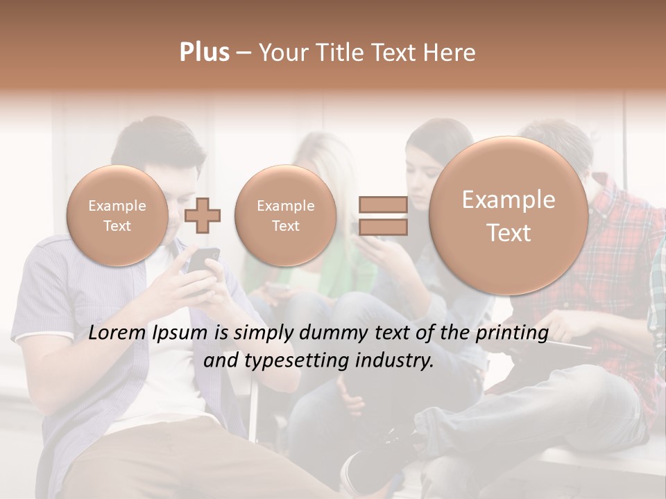 A Group Of People Sitting On A Bench Looking At Their Cell Phones PowerPoint Template