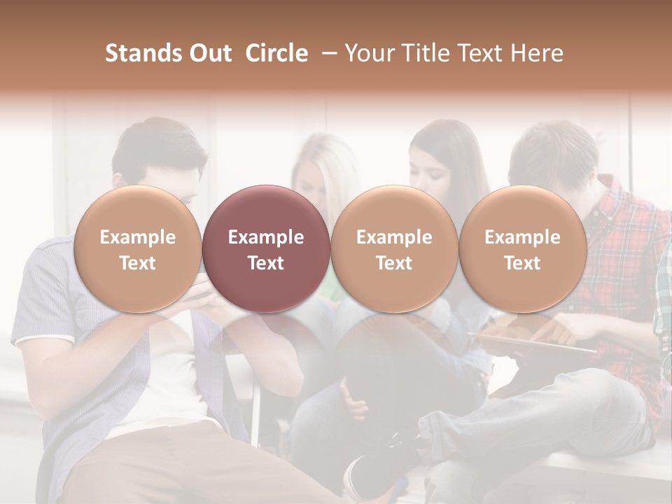 A Group Of People Sitting On A Bench Looking At Their Cell Phones PowerPoint Template