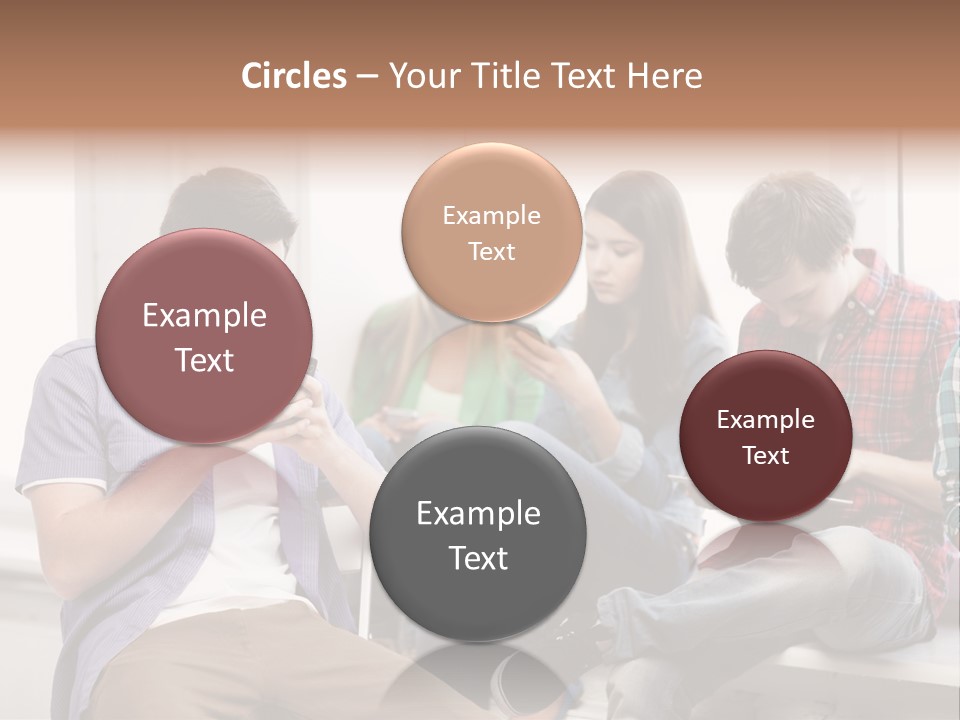 A Group Of People Sitting On A Bench Looking At Their Cell Phones PowerPoint Template