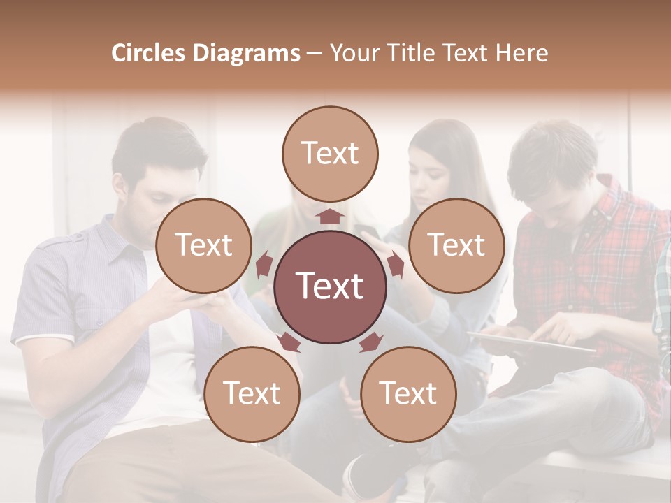 A Group Of People Sitting On A Bench Looking At Their Cell Phones PowerPoint Template
