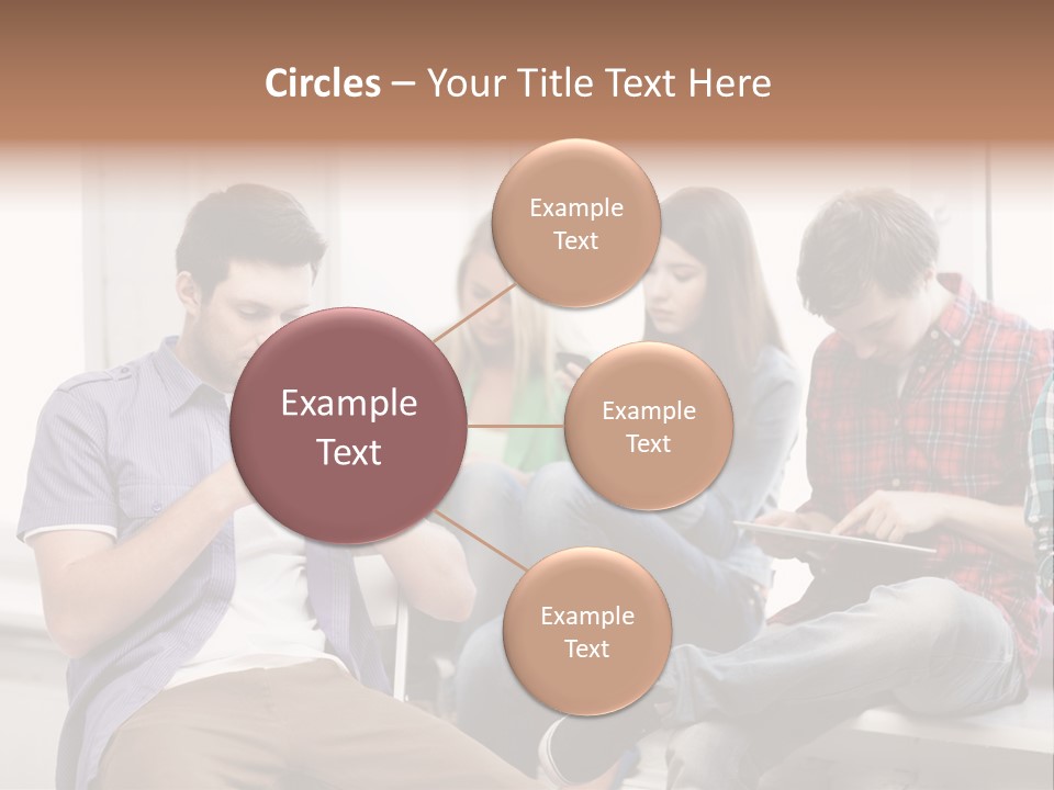 A Group Of People Sitting On A Bench Looking At Their Cell Phones PowerPoint Template