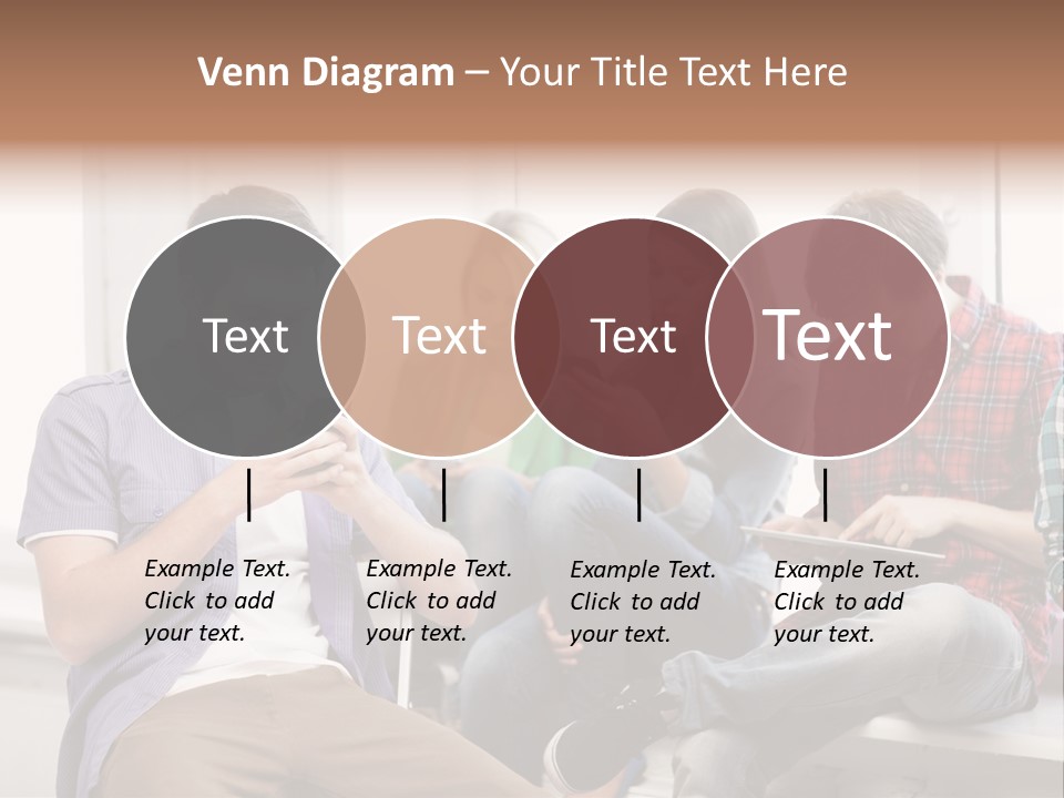A Group Of People Sitting On A Bench Looking At Their Cell Phones PowerPoint Template