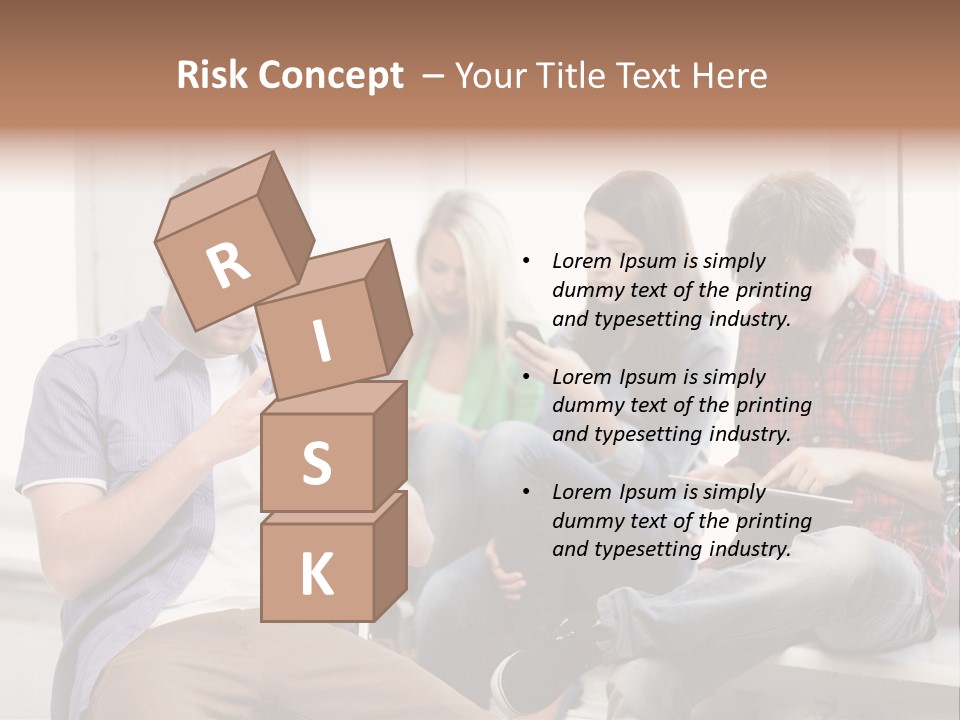 A Group Of People Sitting On A Bench Looking At Their Cell Phones PowerPoint Template