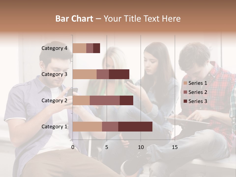 A Group Of People Sitting On A Bench Looking At Their Cell Phones PowerPoint Template