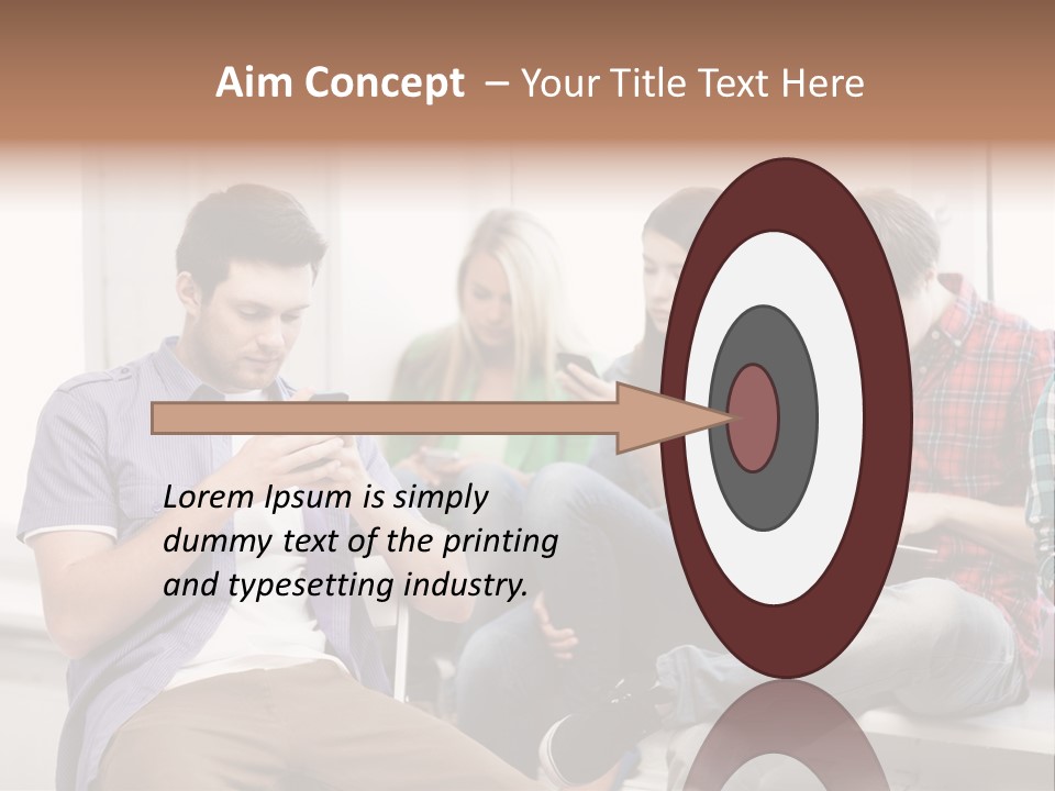 A Group Of People Sitting On A Bench Looking At Their Cell Phones PowerPoint Template