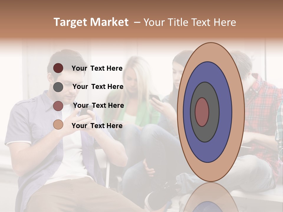 A Group Of People Sitting On A Bench Looking At Their Cell Phones PowerPoint Template