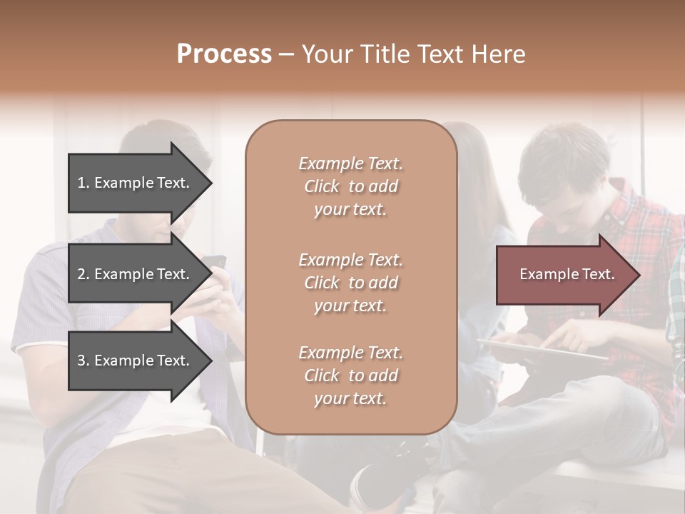 A Group Of People Sitting On A Bench Looking At Their Cell Phones PowerPoint Template