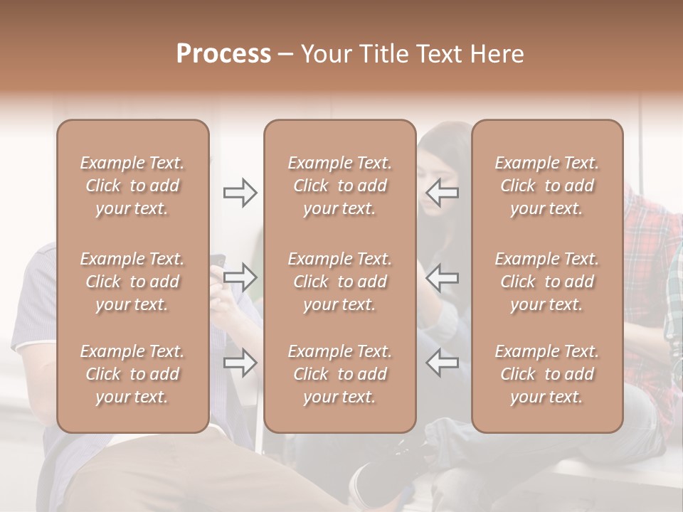 A Group Of People Sitting On A Bench Looking At Their Cell Phones PowerPoint Template