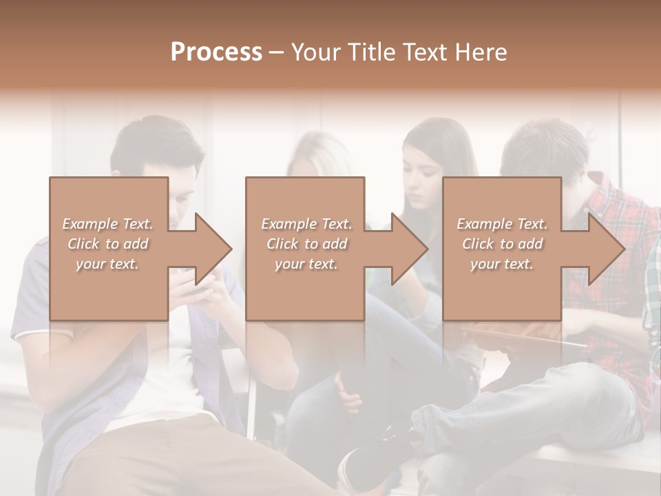 A Group Of People Sitting On A Bench Looking At Their Cell Phones PowerPoint Template