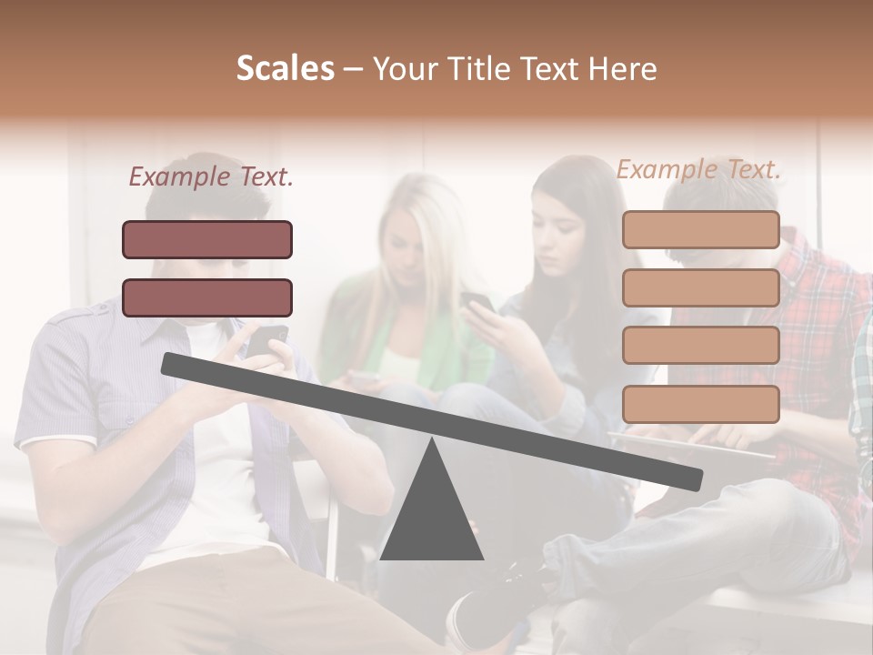 A Group Of People Sitting On A Bench Looking At Their Cell Phones PowerPoint Template