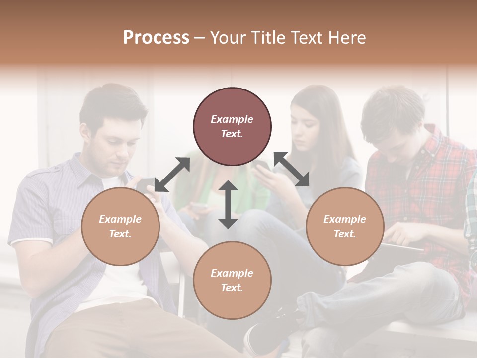 A Group Of People Sitting On A Bench Looking At Their Cell Phones PowerPoint Template
