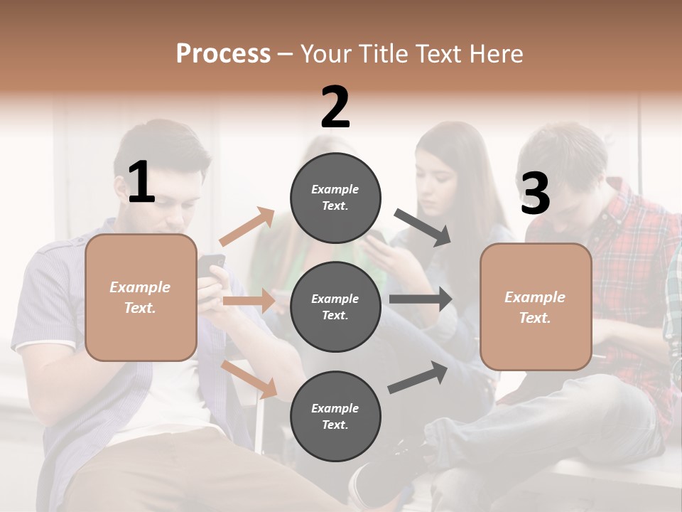 A Group Of People Sitting On A Bench Looking At Their Cell Phones PowerPoint Template