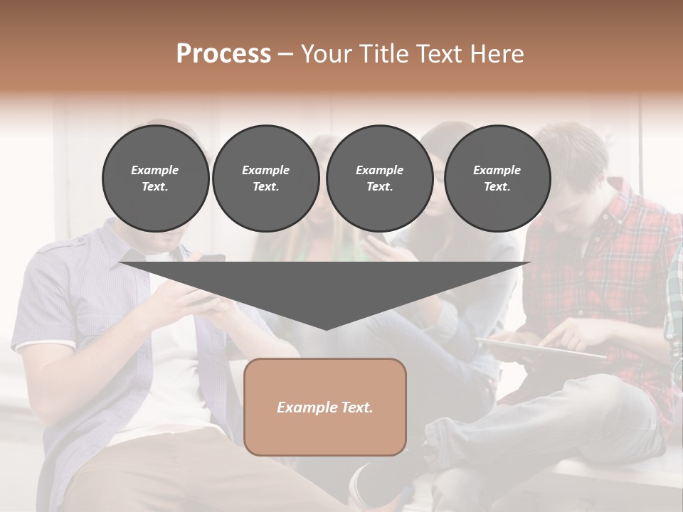 A Group Of People Sitting On A Bench Looking At Their Cell Phones PowerPoint Template