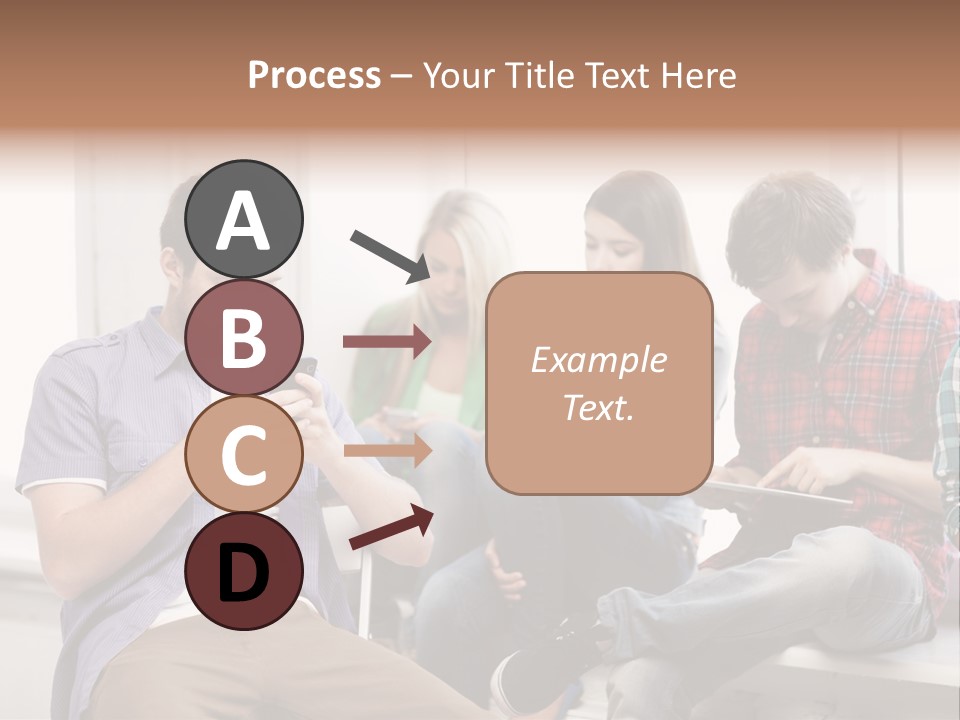 A Group Of People Sitting On A Bench Looking At Their Cell Phones PowerPoint Template