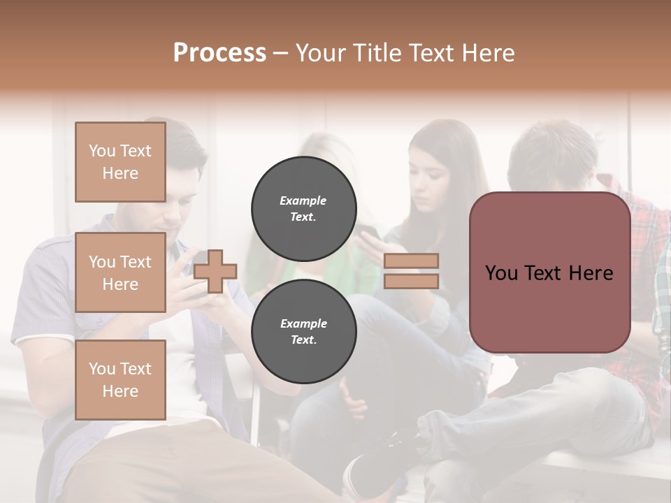A Group Of People Sitting On A Bench Looking At Their Cell Phones PowerPoint Template