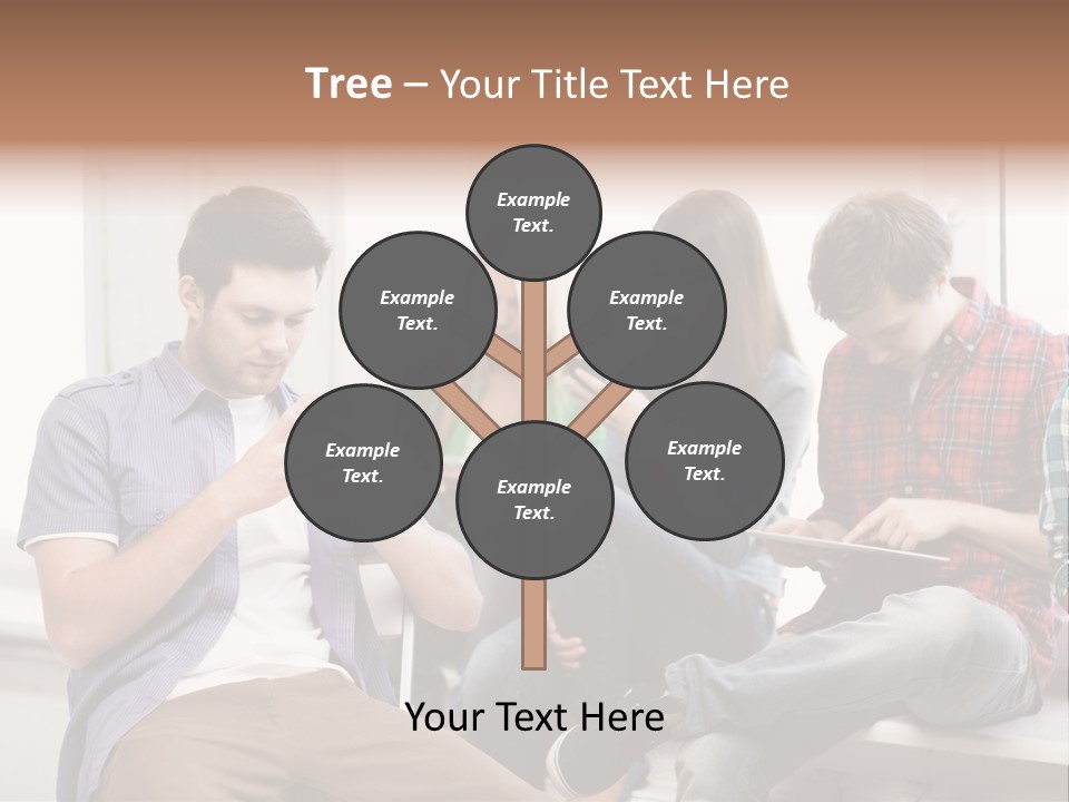 A Group Of People Sitting On A Bench Looking At Their Cell Phones PowerPoint Template