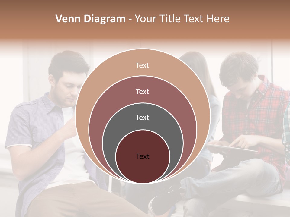 A Group Of People Sitting On A Bench Looking At Their Cell Phones PowerPoint Template