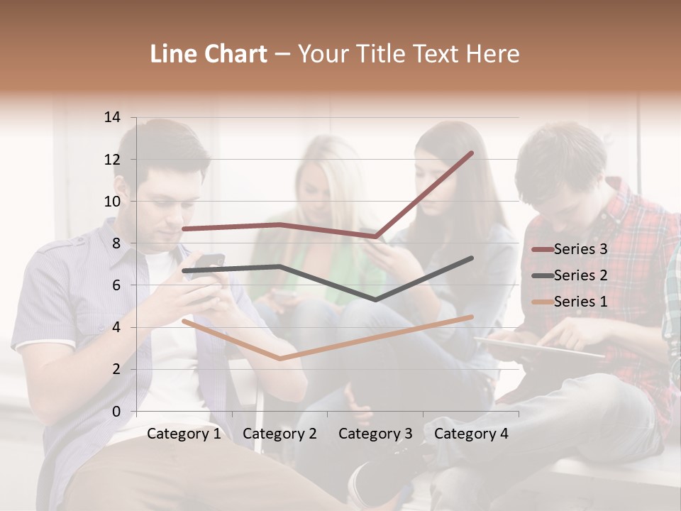A Group Of People Sitting On A Bench Looking At Their Cell Phones PowerPoint Template