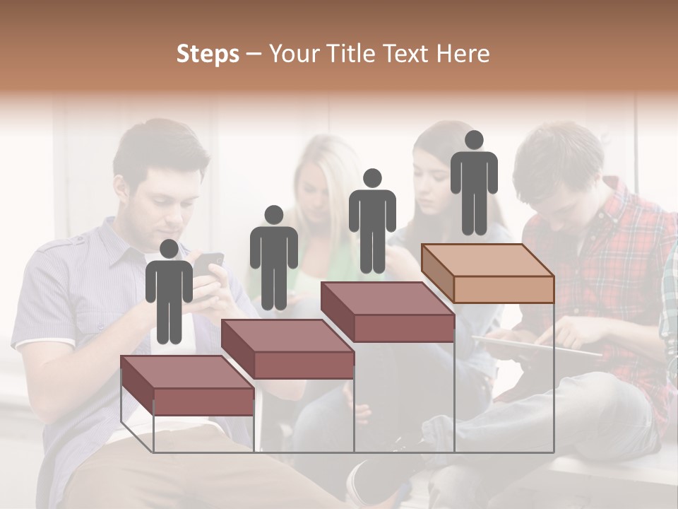 A Group Of People Sitting On A Bench Looking At Their Cell Phones PowerPoint Template