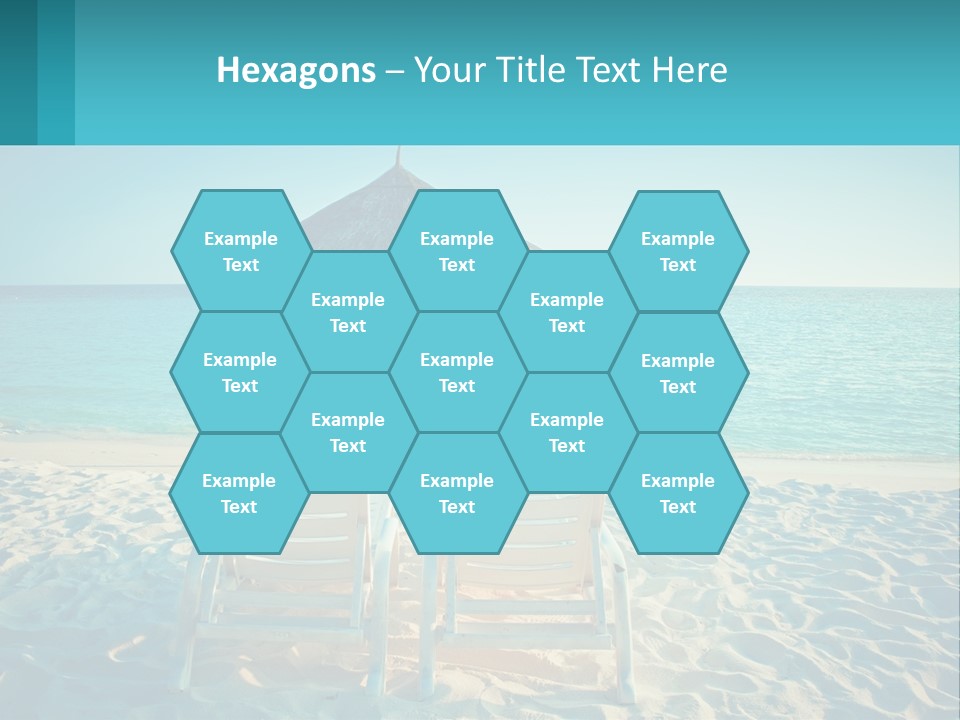 Two Chairs And An Umbrella On A Beach PowerPoint Template