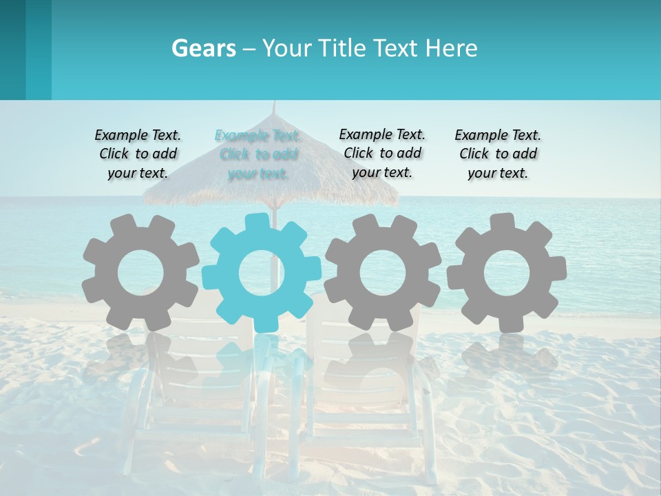 Two Chairs And An Umbrella On A Beach PowerPoint Template