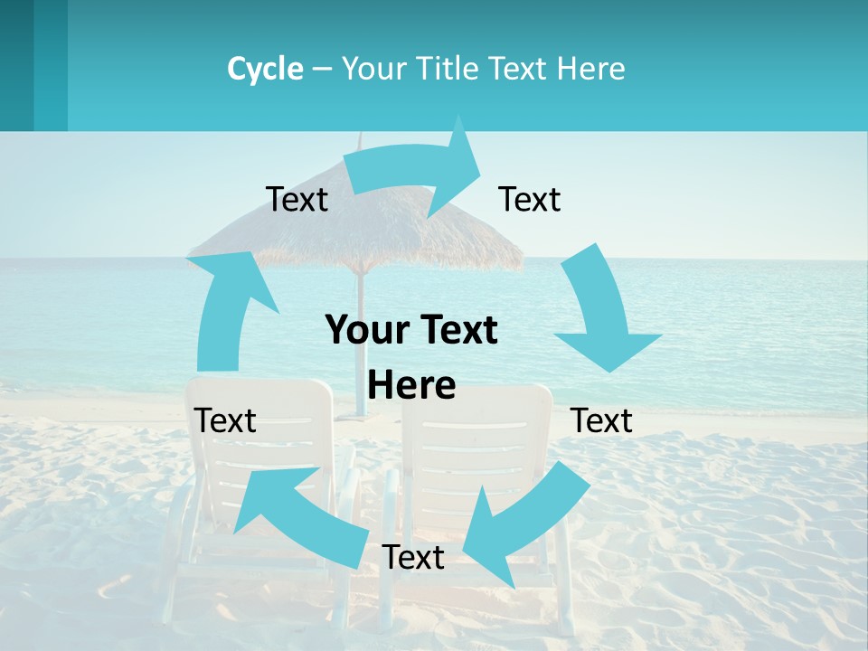 Two Chairs And An Umbrella On A Beach PowerPoint Template