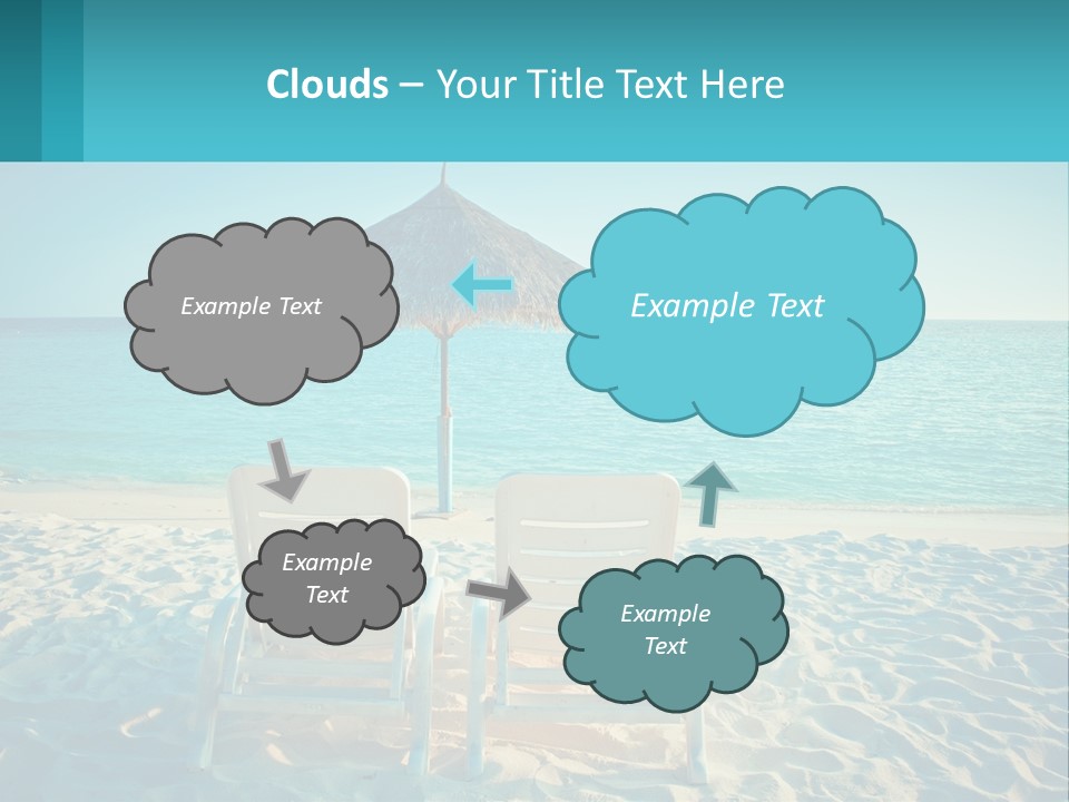 Two Chairs And An Umbrella On A Beach PowerPoint Template