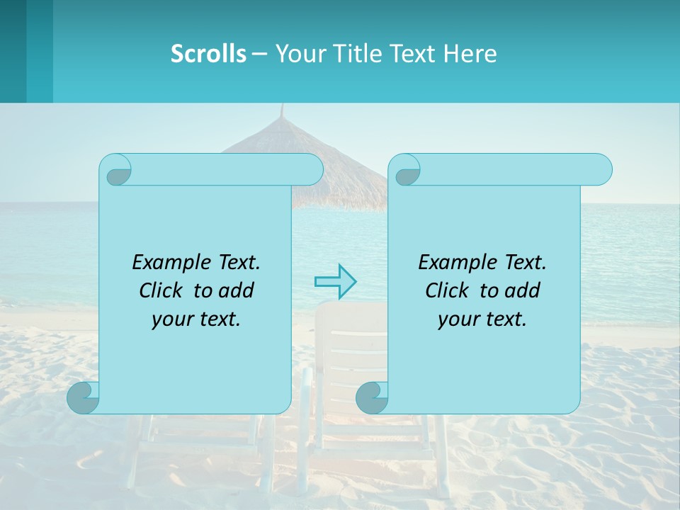 Two Chairs And An Umbrella On A Beach PowerPoint Template