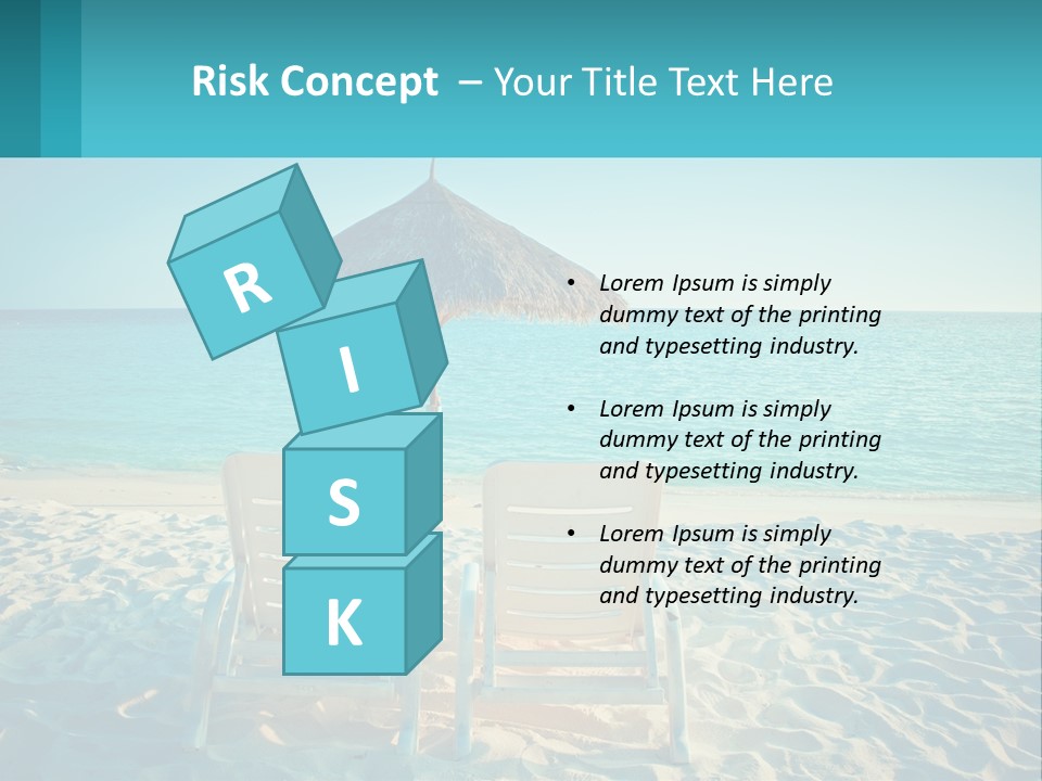 Two Chairs And An Umbrella On A Beach PowerPoint Template