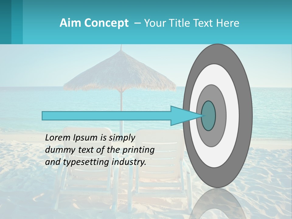 Two Chairs And An Umbrella On A Beach PowerPoint Template