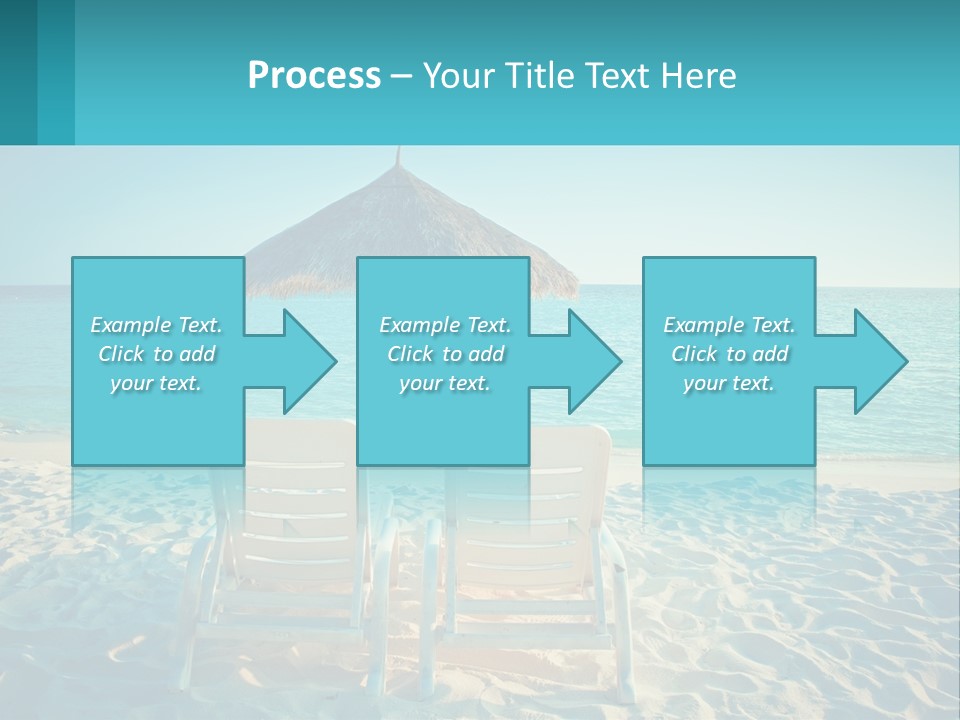 Two Chairs And An Umbrella On A Beach PowerPoint Template