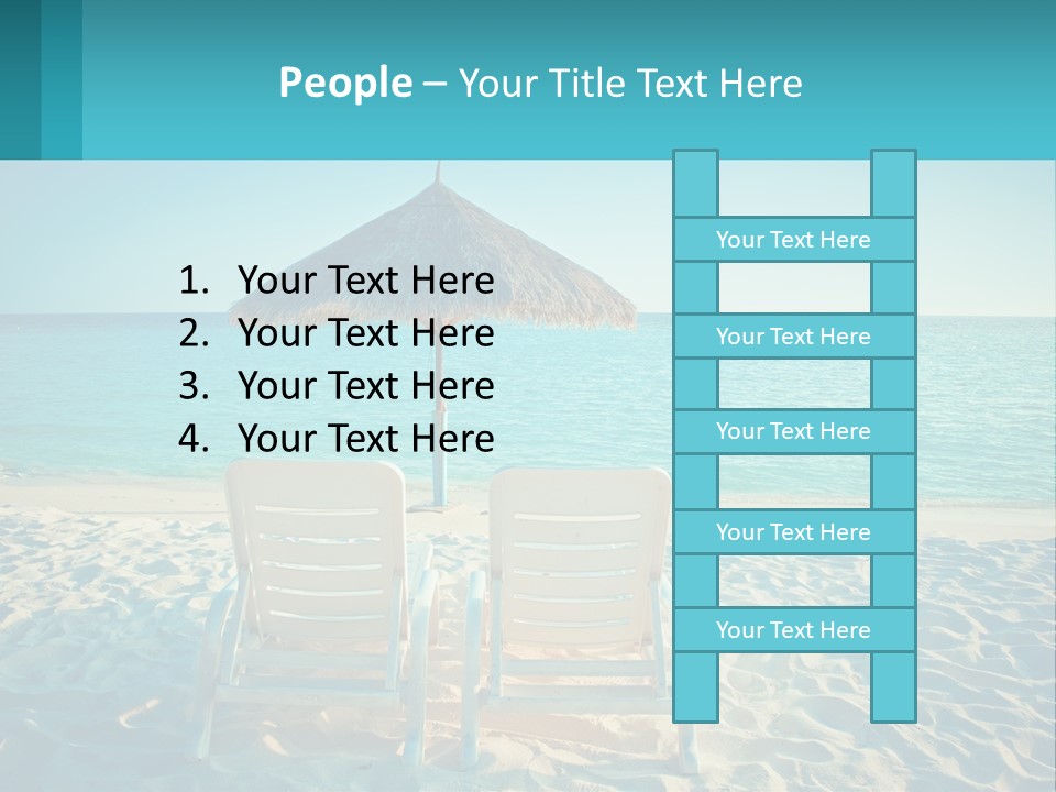 Two Chairs And An Umbrella On A Beach PowerPoint Template