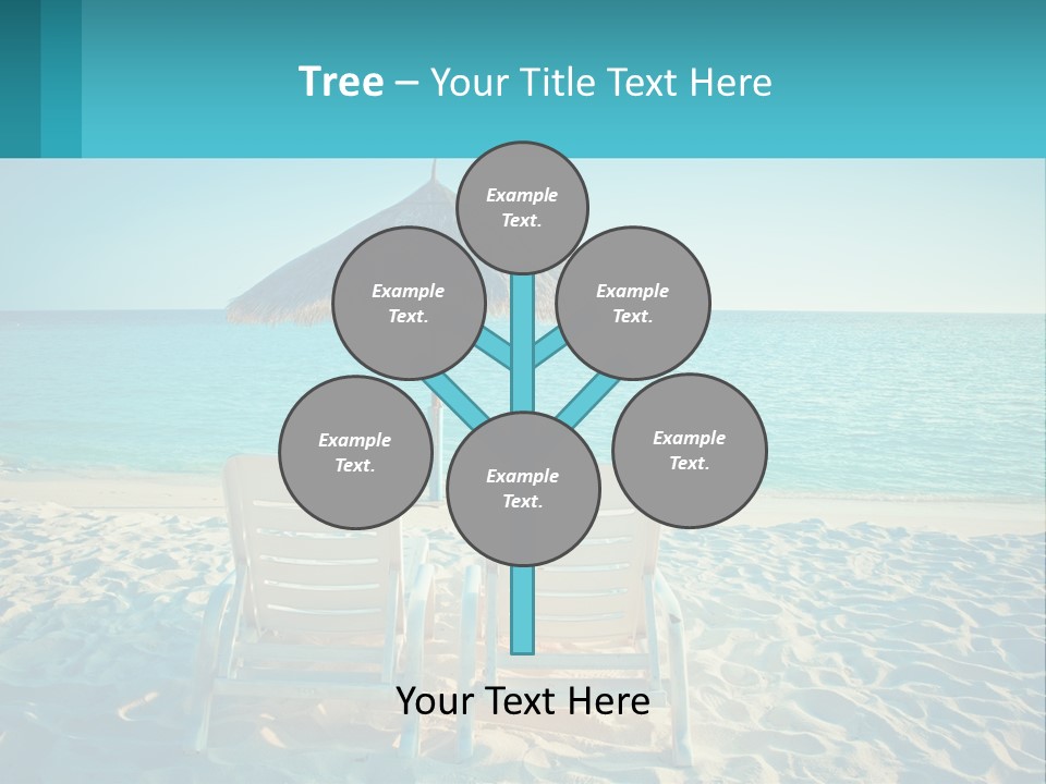 Two Chairs And An Umbrella On A Beach PowerPoint Template
