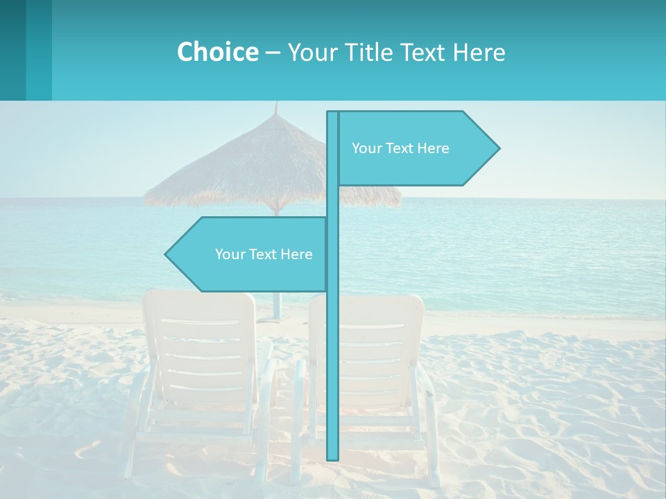 Two Chairs And An Umbrella On A Beach PowerPoint Template