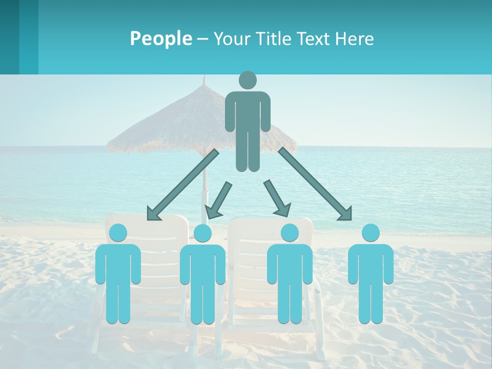 Two Chairs And An Umbrella On A Beach PowerPoint Template